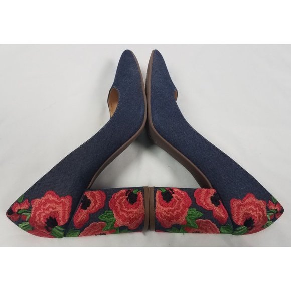 Jessica Simpson Women's Sz. 7.5  Lannah Chambray Floral Embroidered Block Heels - Picture 7 of 8
